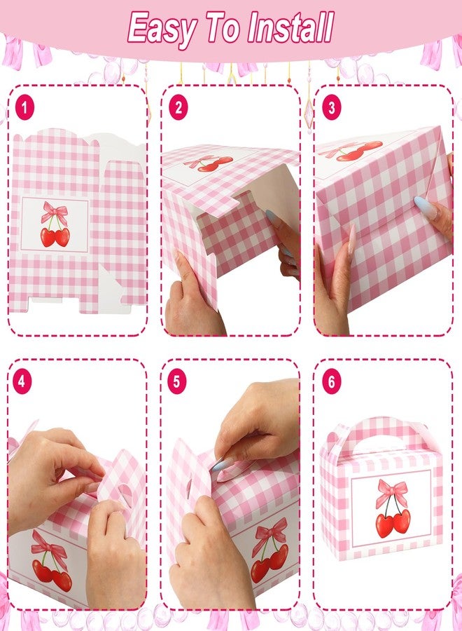 JarThenaAMCS 24Pcs Cherry Bow Treat Boxes with Handles Red Pink Coquette Bow Cherry Gift Paper Container for Birthday Bachelorette Engagement Christmas Party Supplies - Image 3